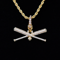 Iced Baseball Bat Clip On Pendant - Yellow Gold