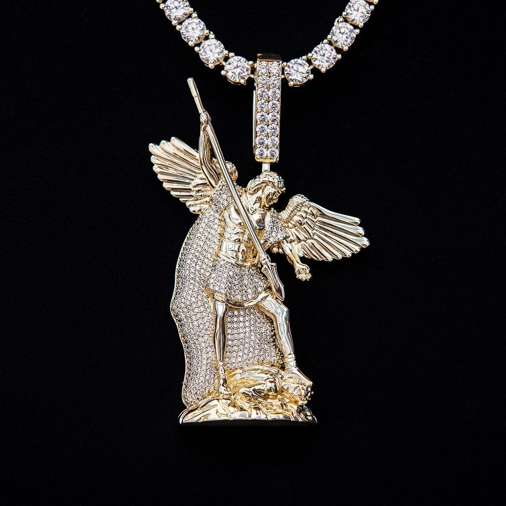 Large Saint Michael Pendant in Yellow Gold