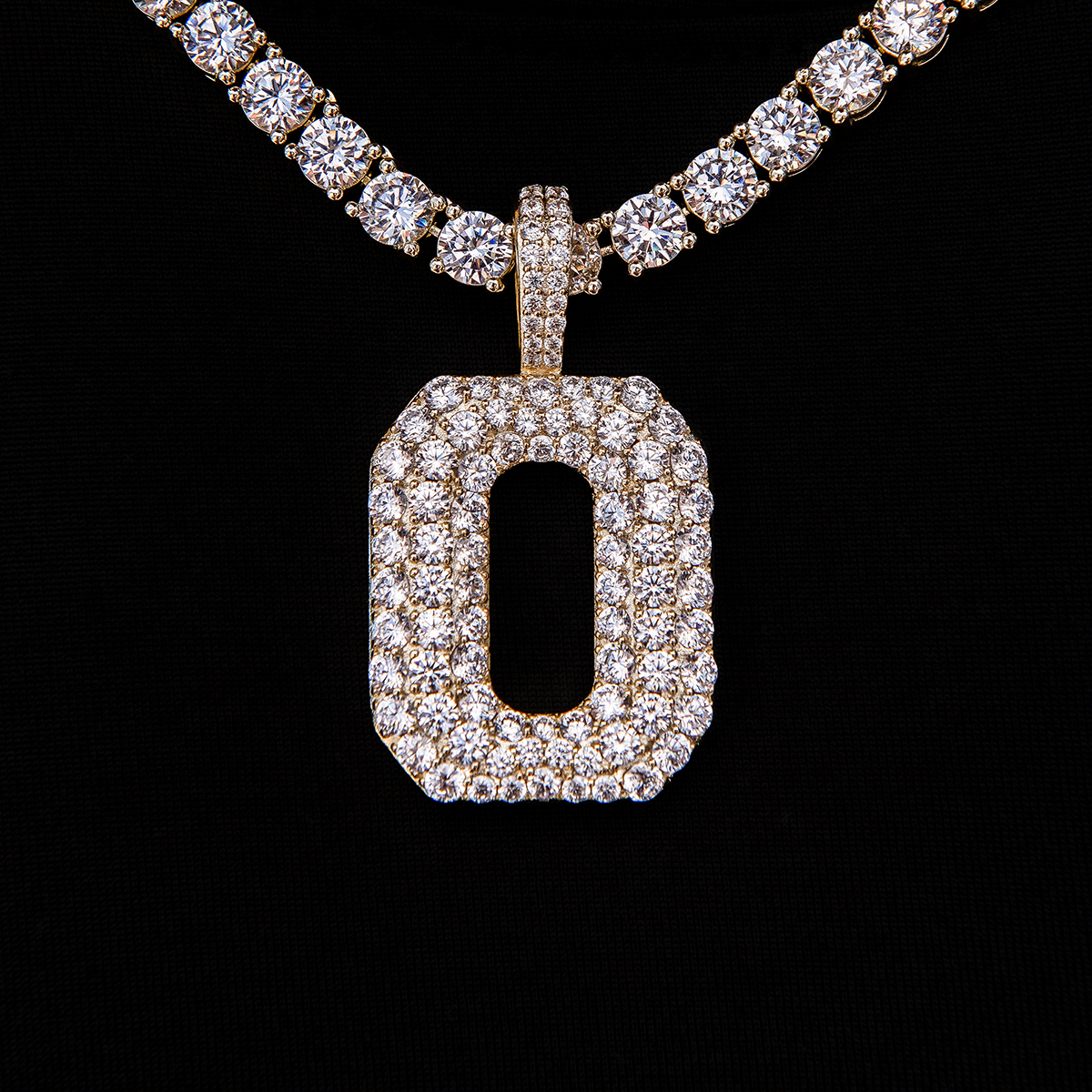 Pave Number Pendants in Yellow Gold