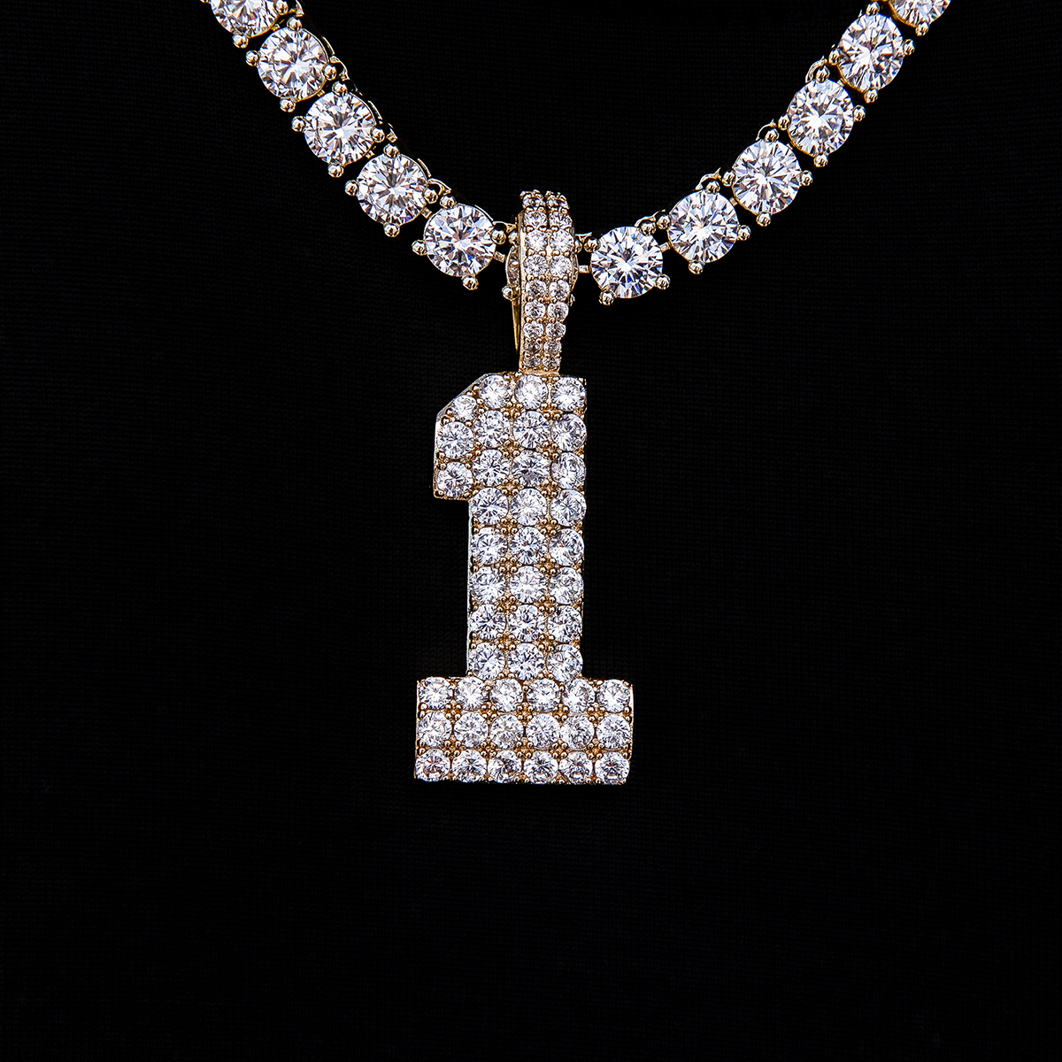 Pave Number Pendants in Yellow Gold
