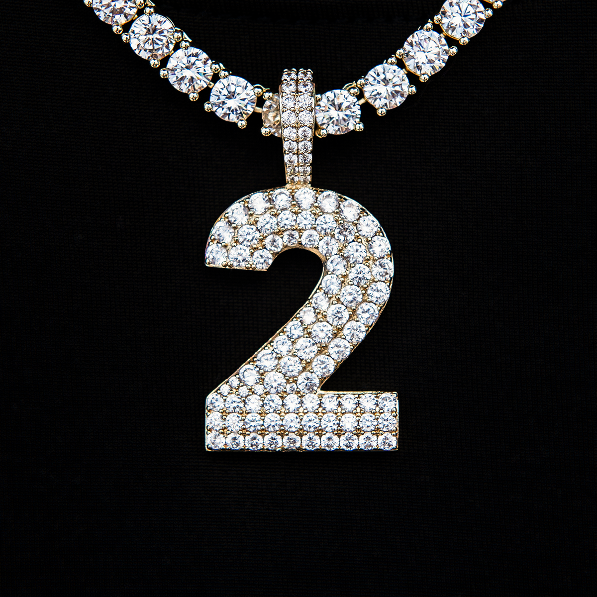 Pave Number Pendants in Yellow Gold