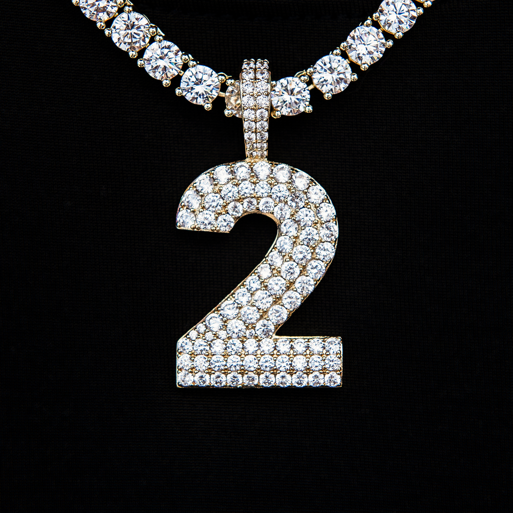 Pave Number Pendants in Yellow Gold