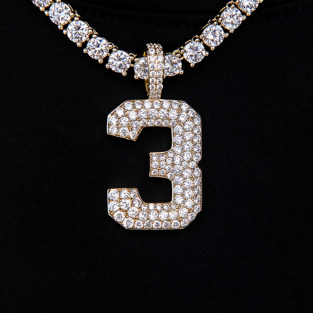 Pave Number Pendants in Yellow Gold