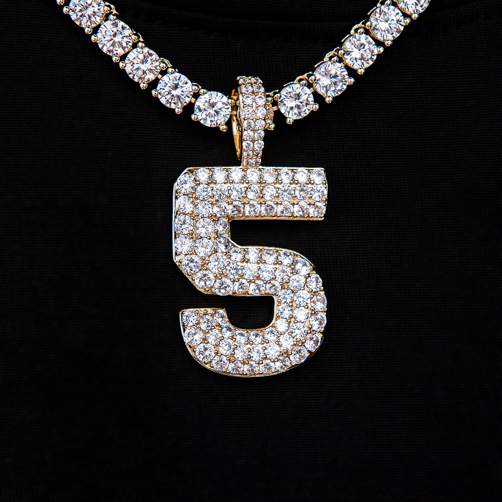 Pave Number Pendants in Yellow Gold