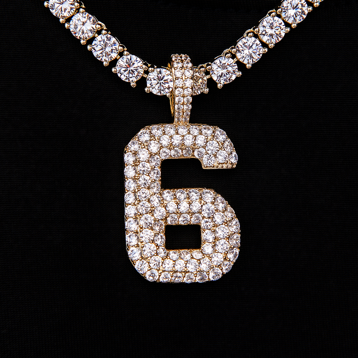 Pave Number Pendants in Yellow Gold