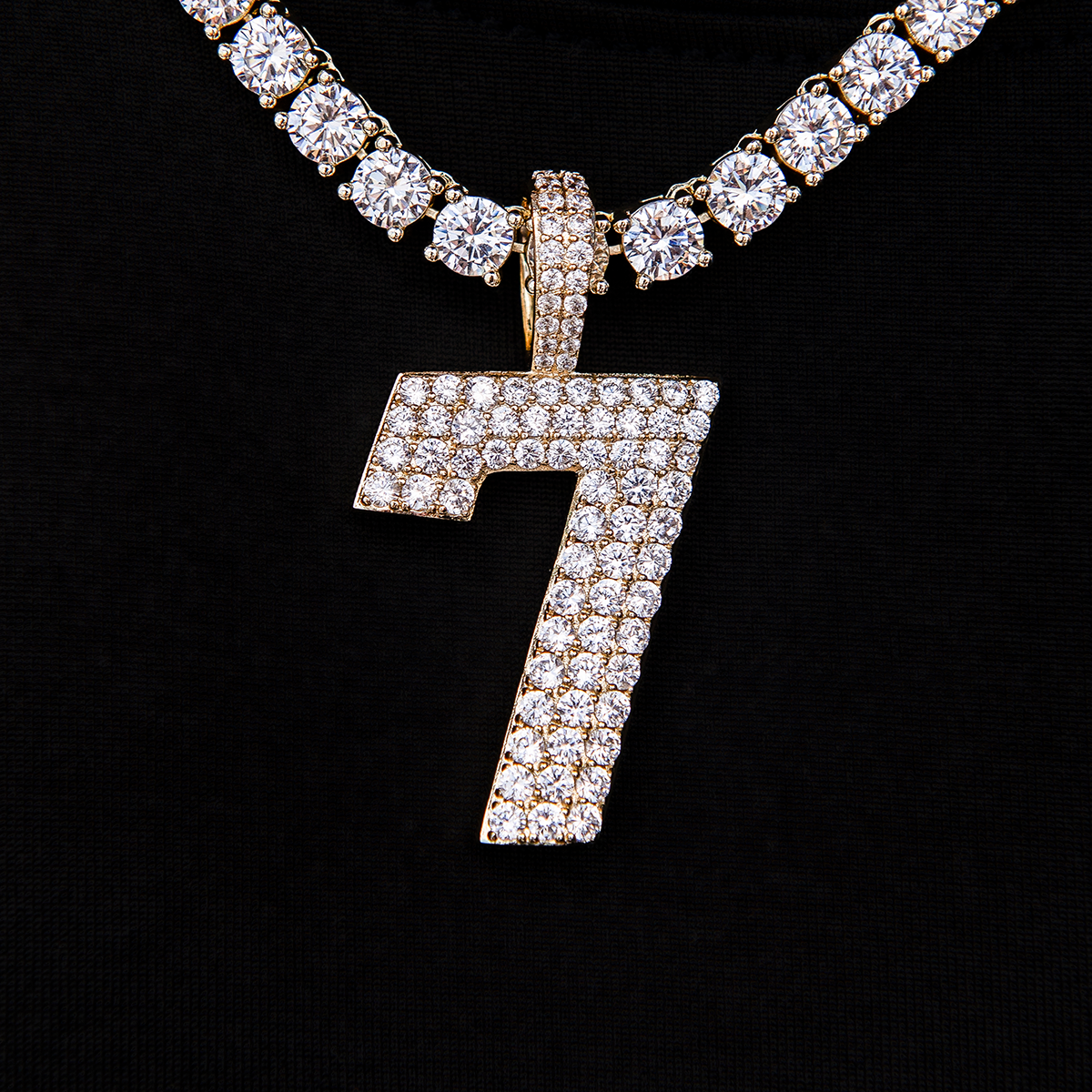 Pave Number Pendants in Yellow Gold