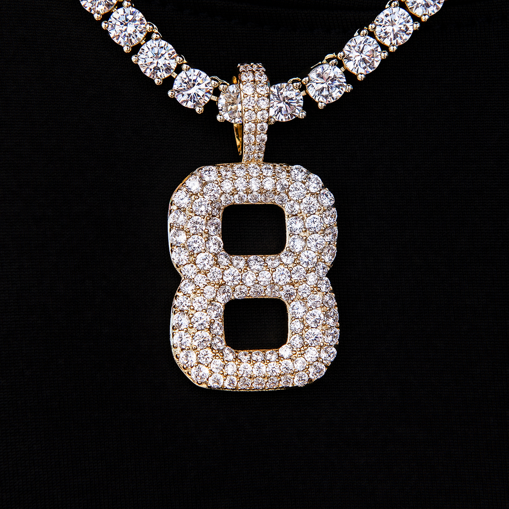 Pave Number Pendants in Yellow Gold