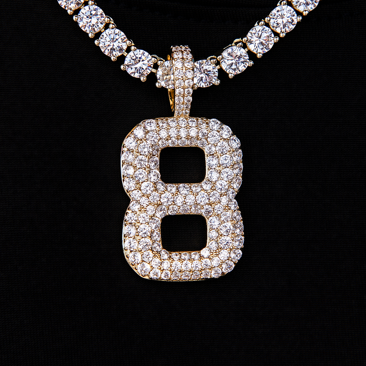 Pave Number Pendants in Yellow Gold