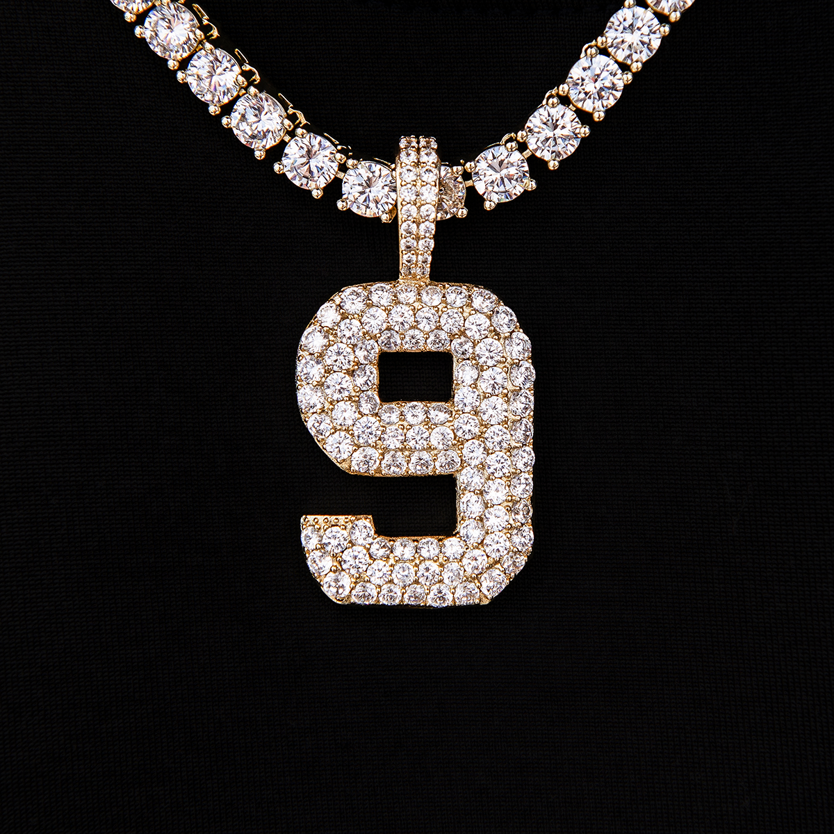 Pave Number Pendants in Yellow Gold