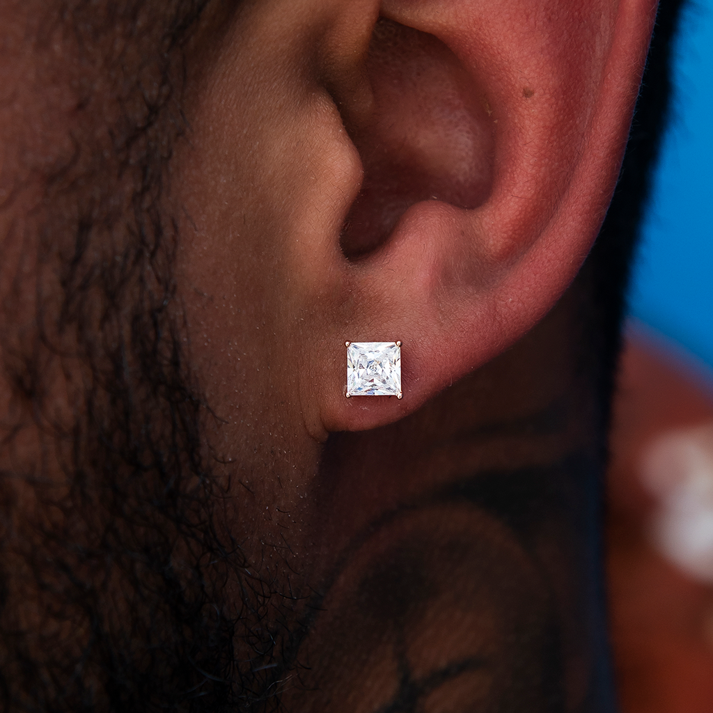 5MM Square Cut Diamond Stud Earrings - Rose Gold