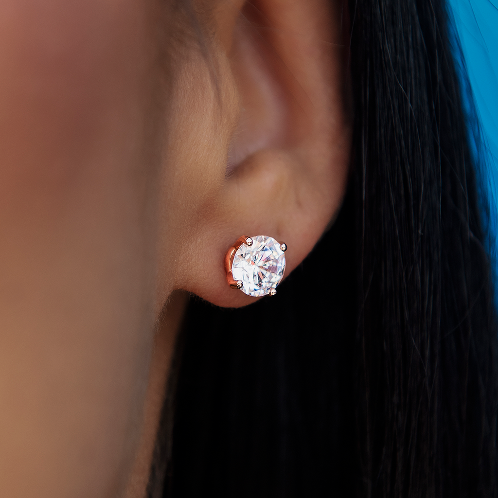 GLD 7MM Round Cut Diamond Stud Earrings - Rose Gold