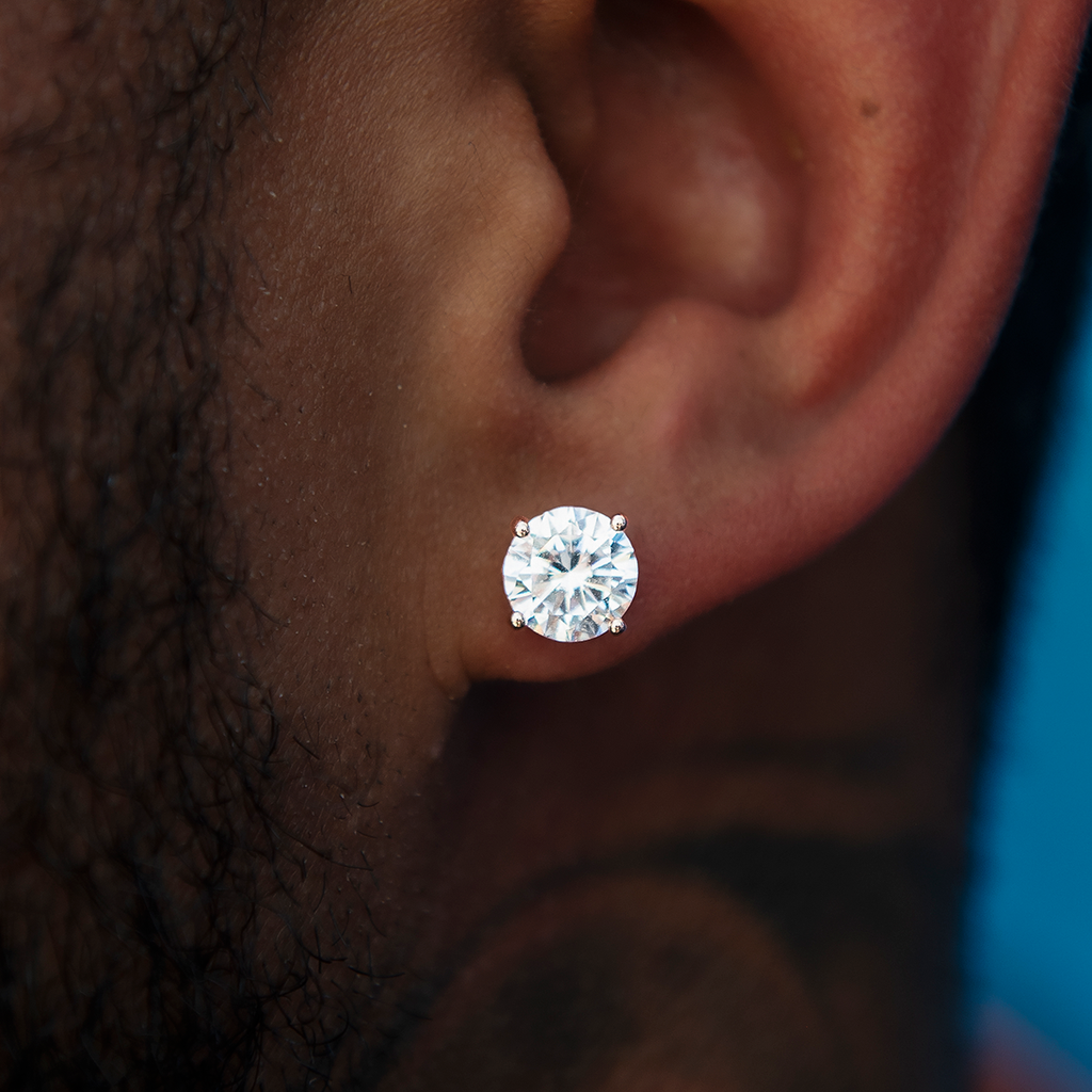 7MM Round Cut Diamond Stud Earrings - Rose Gold