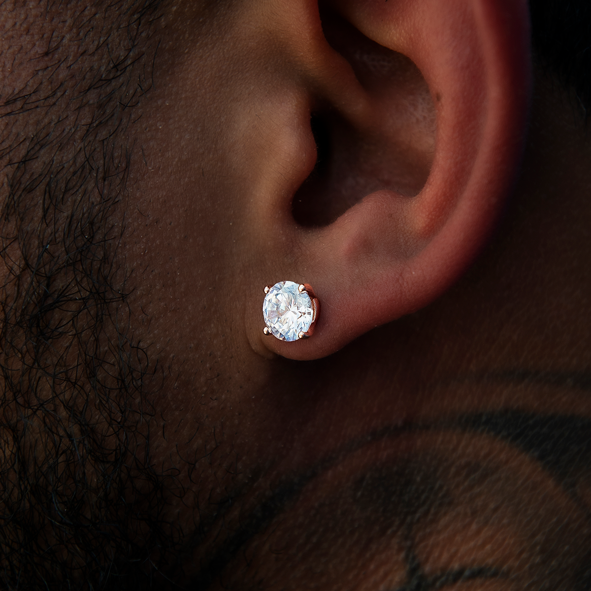 GLD 7MM Round Cut Diamond Stud Earrings - Rose Gold