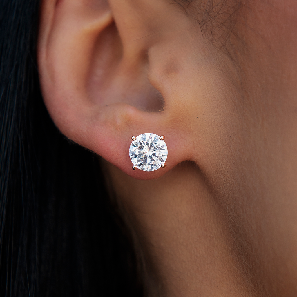 GLD 8MM Round Cut Diamond Stud Earrings - Rose Gold