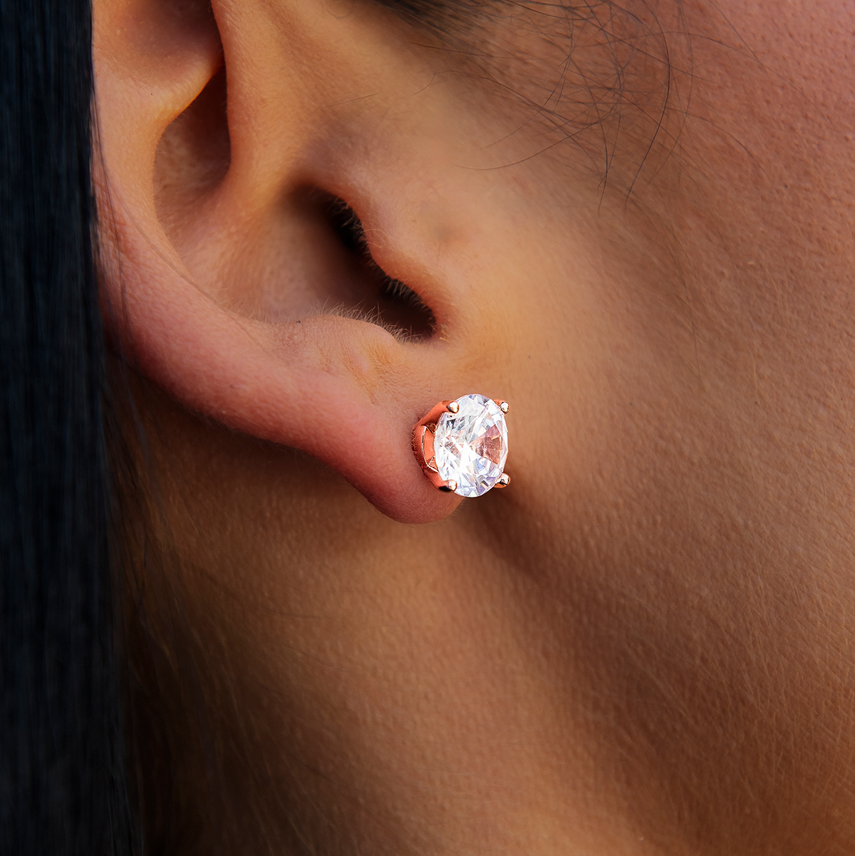 GLD 8MM Round Cut Diamond Stud Earrings - Rose Gold