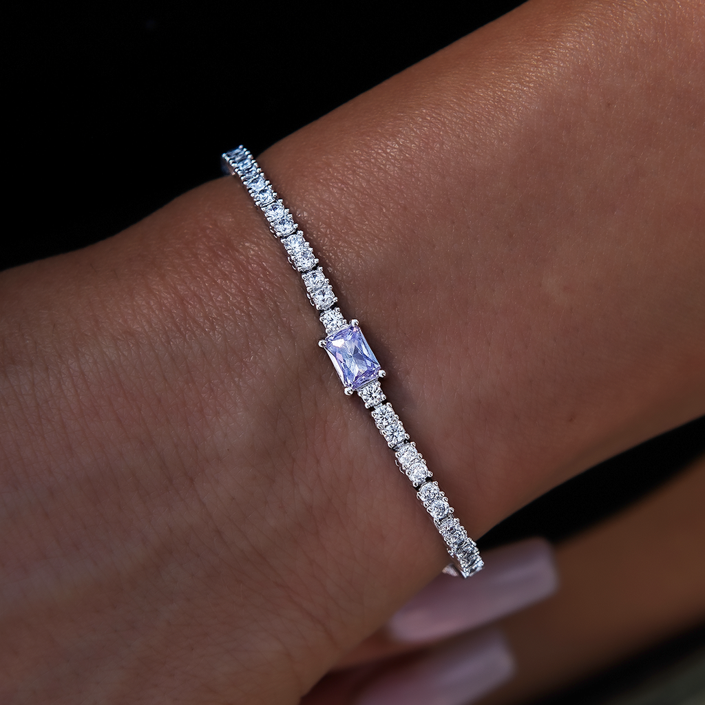 Purple Iced Rock Diamond Tennis Bracelet in White Gold