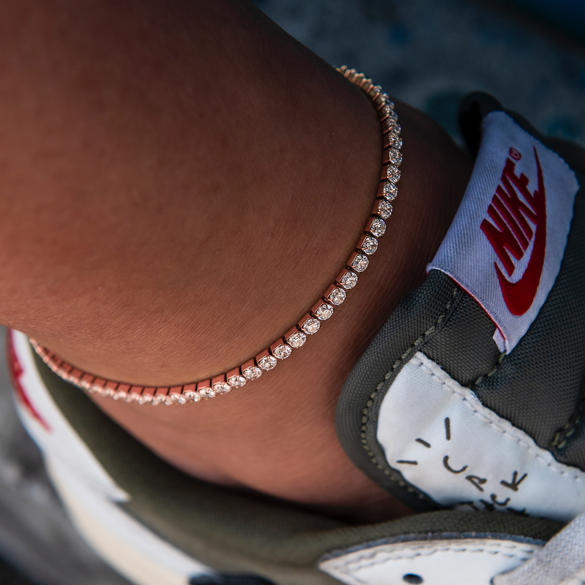 Micro Tennis Anklet in Rose Gold