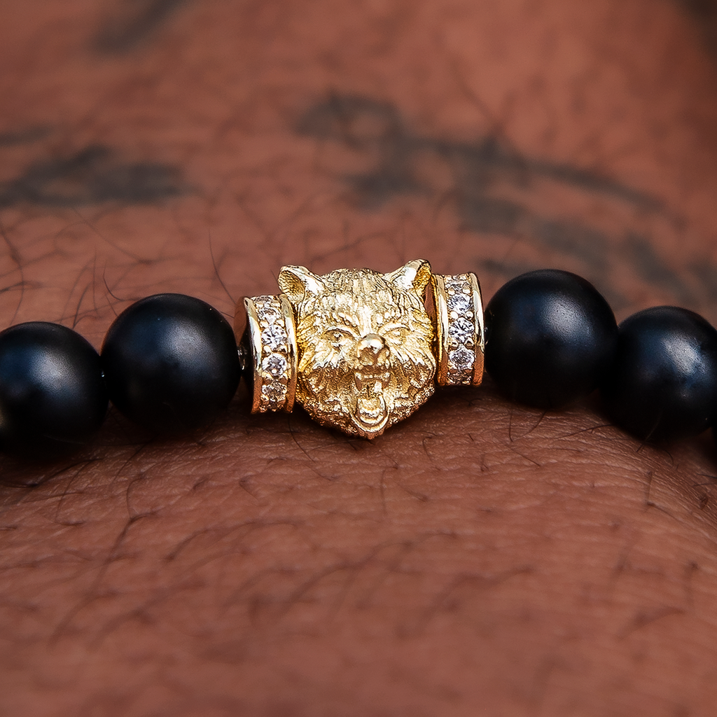 Bear Beaded Bracelet in Yellow Gold