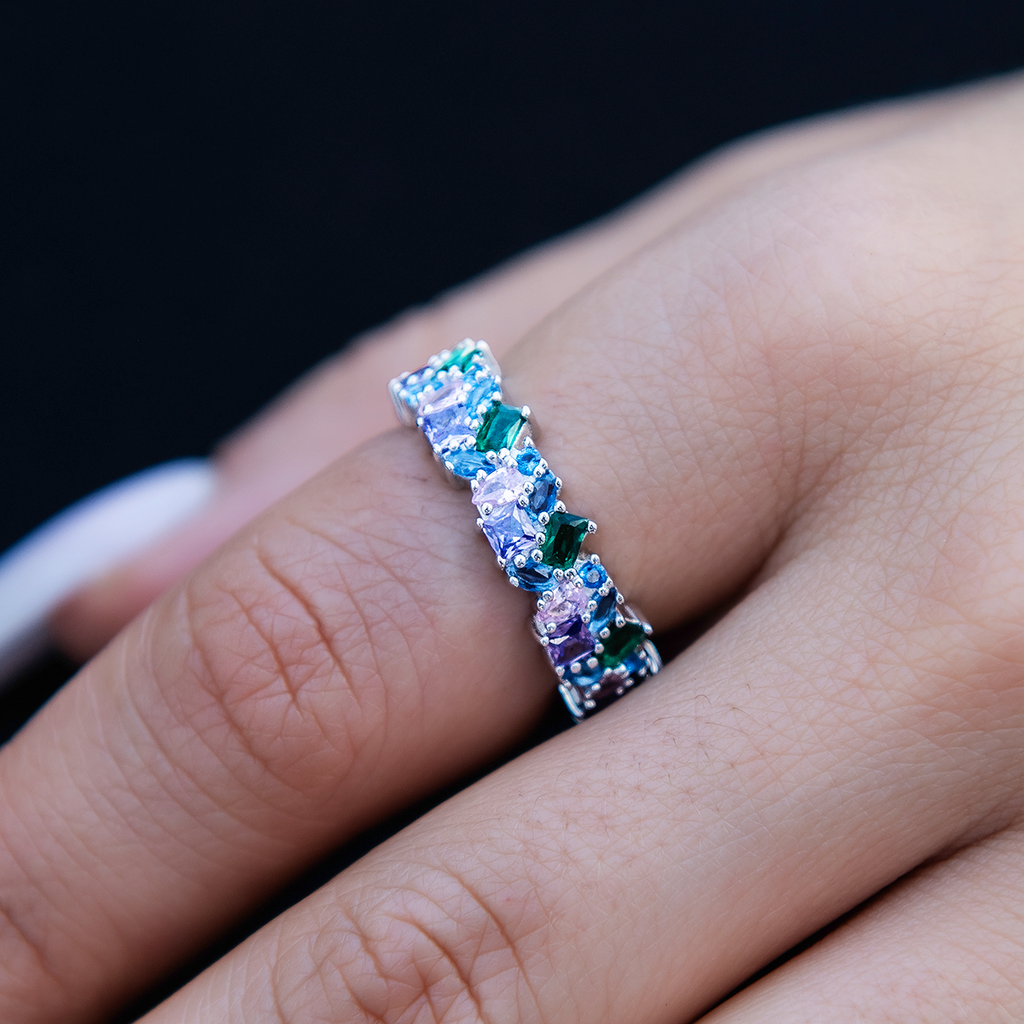 Multicolor Royal Gemstone Ring - White Gold Vermeil