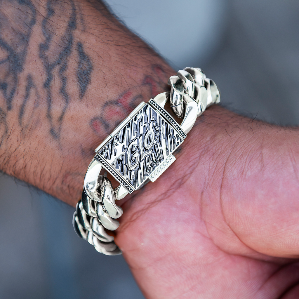 GLD Signature Cuban Link Bracelet in White Gold- 19mm