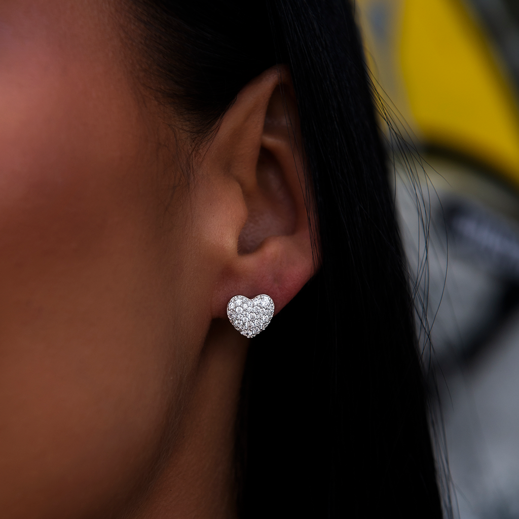 Eternity Heart Necklace + Cuff Bracelet + Heart Pave Stud Earrings in White Gold