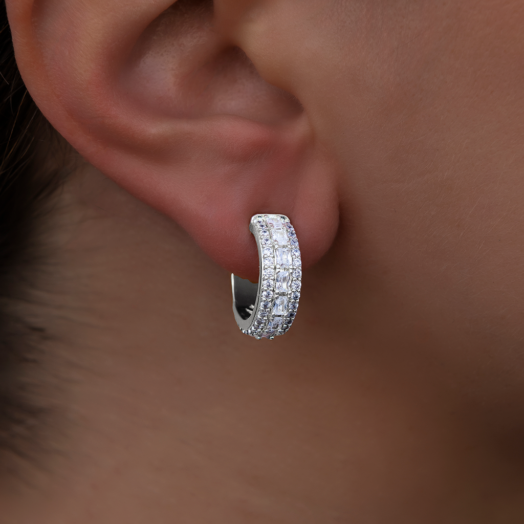 GLD Multi-Layer Band Hoop Earrings in White Gold