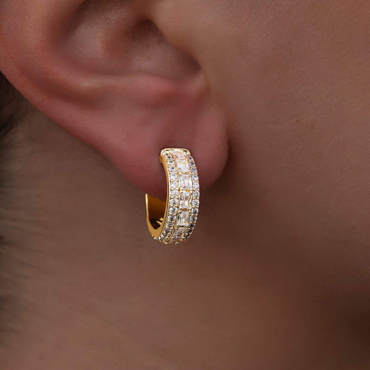 Multi-Layer Band Hoop Earrings in Yellow Gold