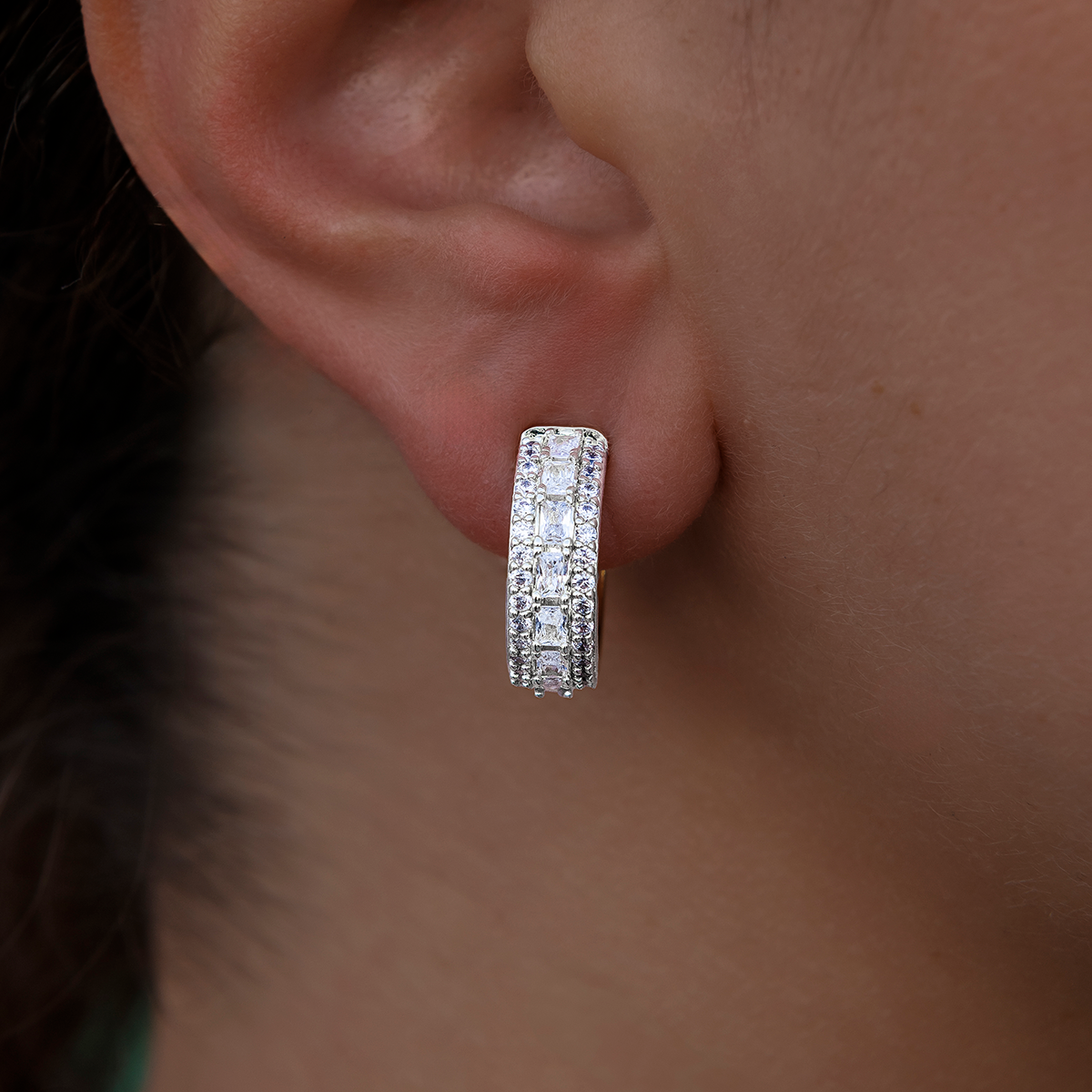GLD Multi-Layer Band Hoop Earrings in White Gold
