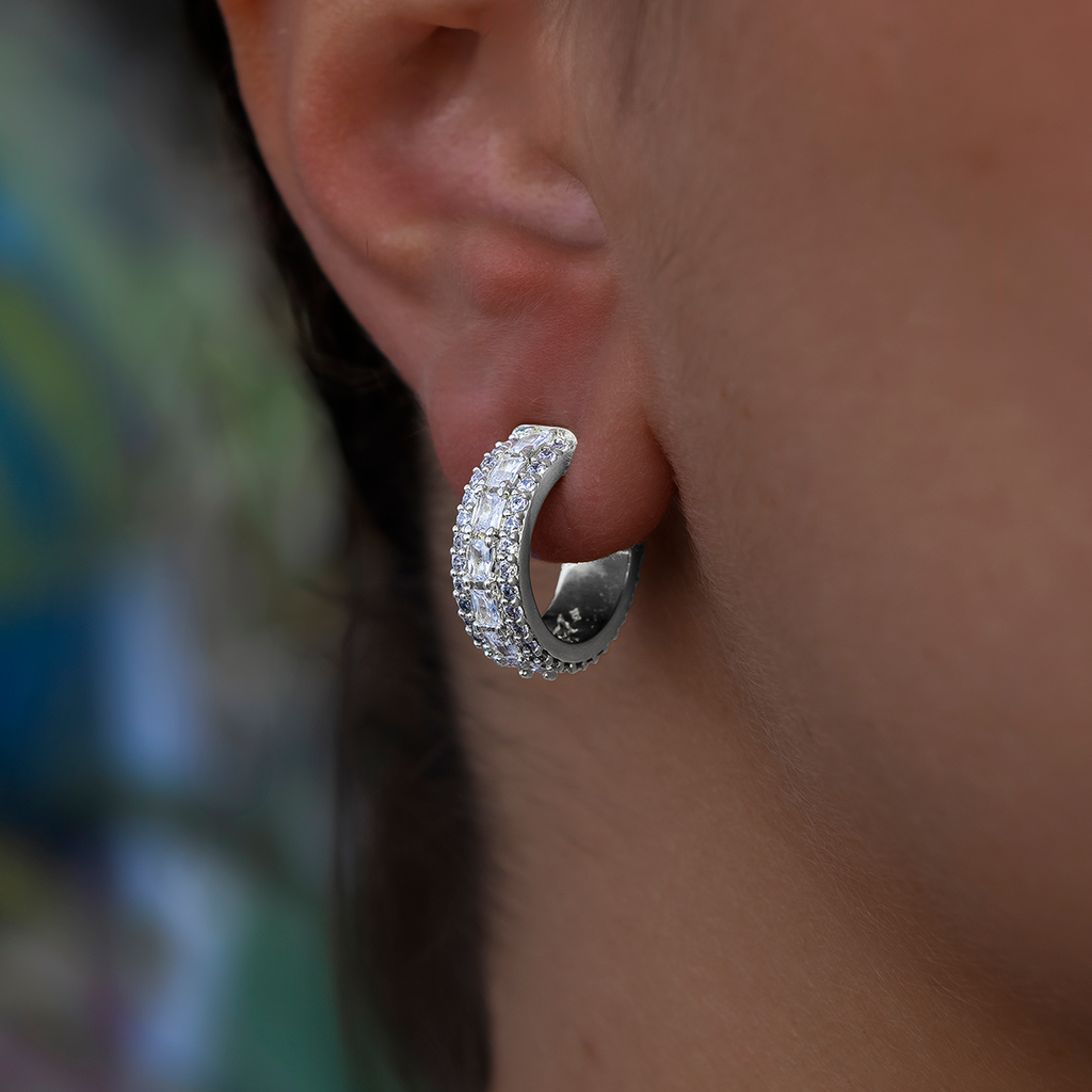 Multi-Layer Band Hoop Earrings in White Gold