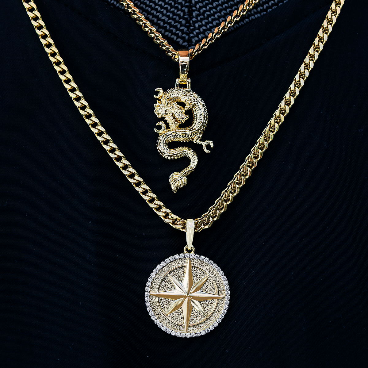 Dragon and Compass Set in Yellow Gold