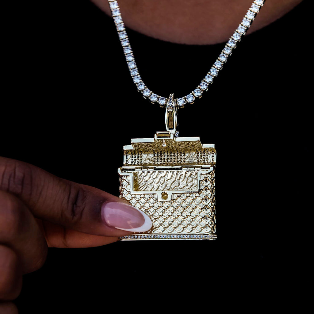 Iced Purse Clip On Pendant in Yellow Gold
