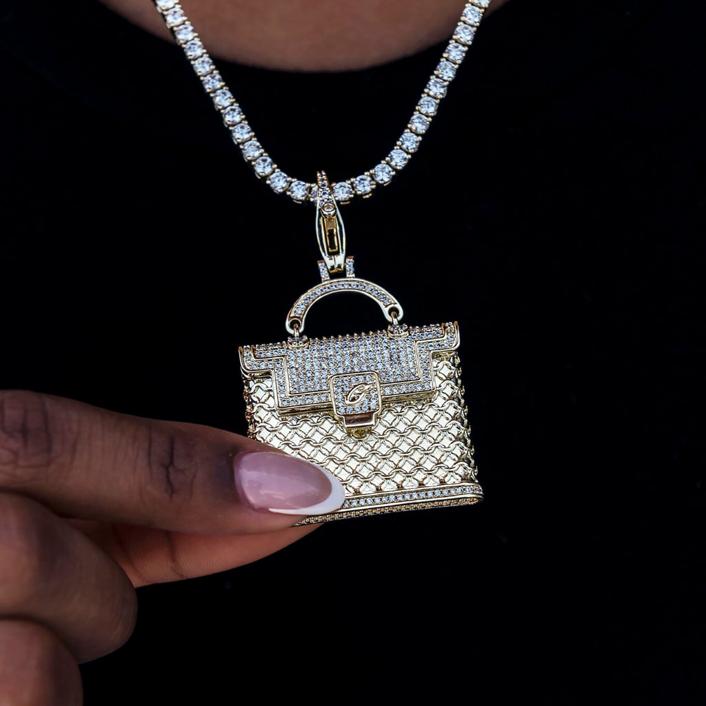 Iced Purse Clip On Pendant in Yellow Gold