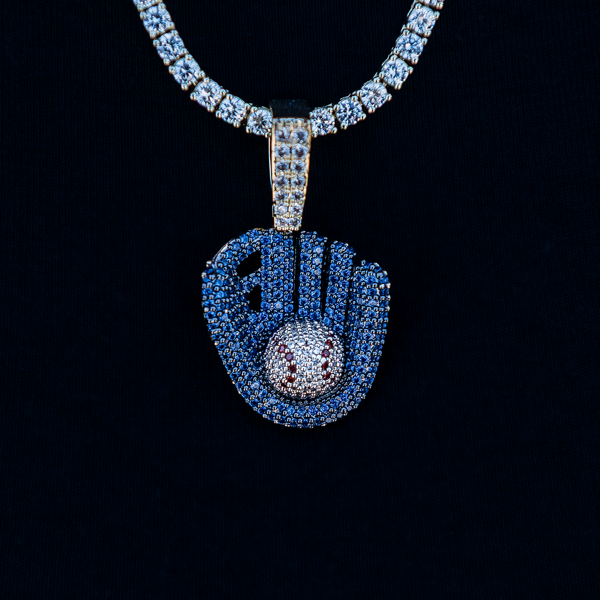 Iced Navy Baseball Pendant in Yellow Gold