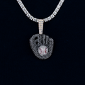 Iced Black Baseball Pendant in Yellow Gold
