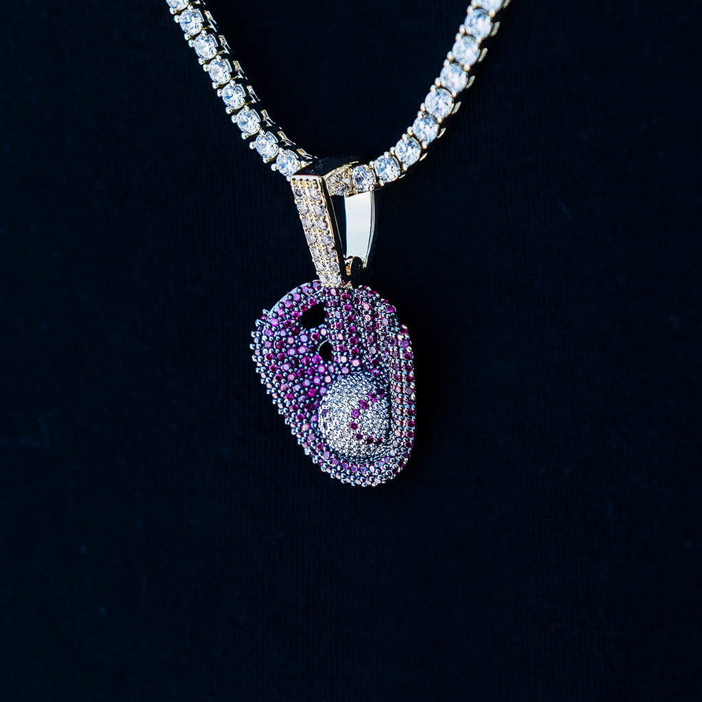 Iced Purple Baseball Pendant in Yellow Gold
