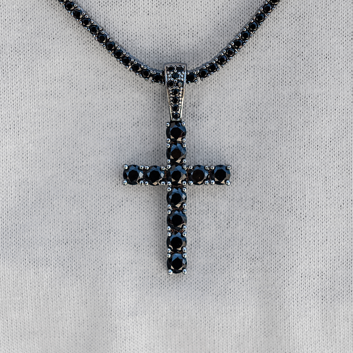 Black Stone Diamond Cross Pendant in Black