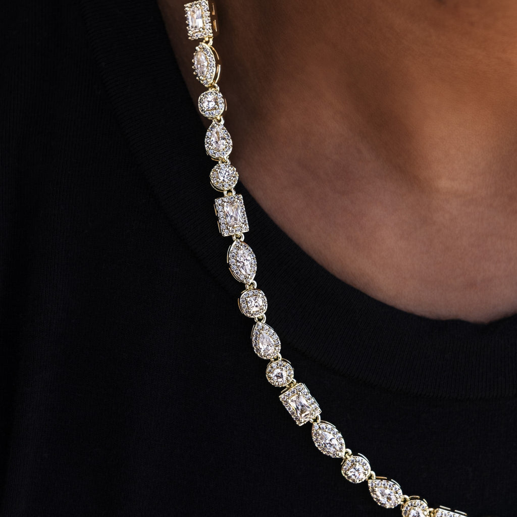 Mixed Diamond Pave Necklace in Yellow Gold