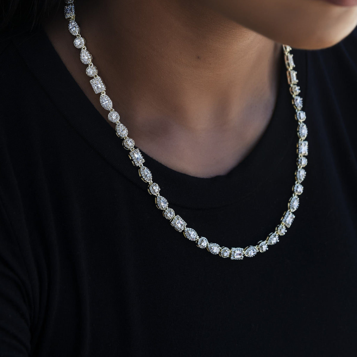 Mixed Diamond Pave Necklace in Yellow Gold