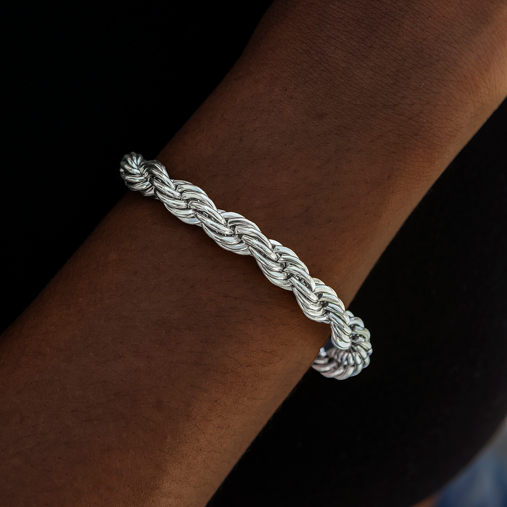 GLD 8MM Rope Chain Bracelet in White Gold
