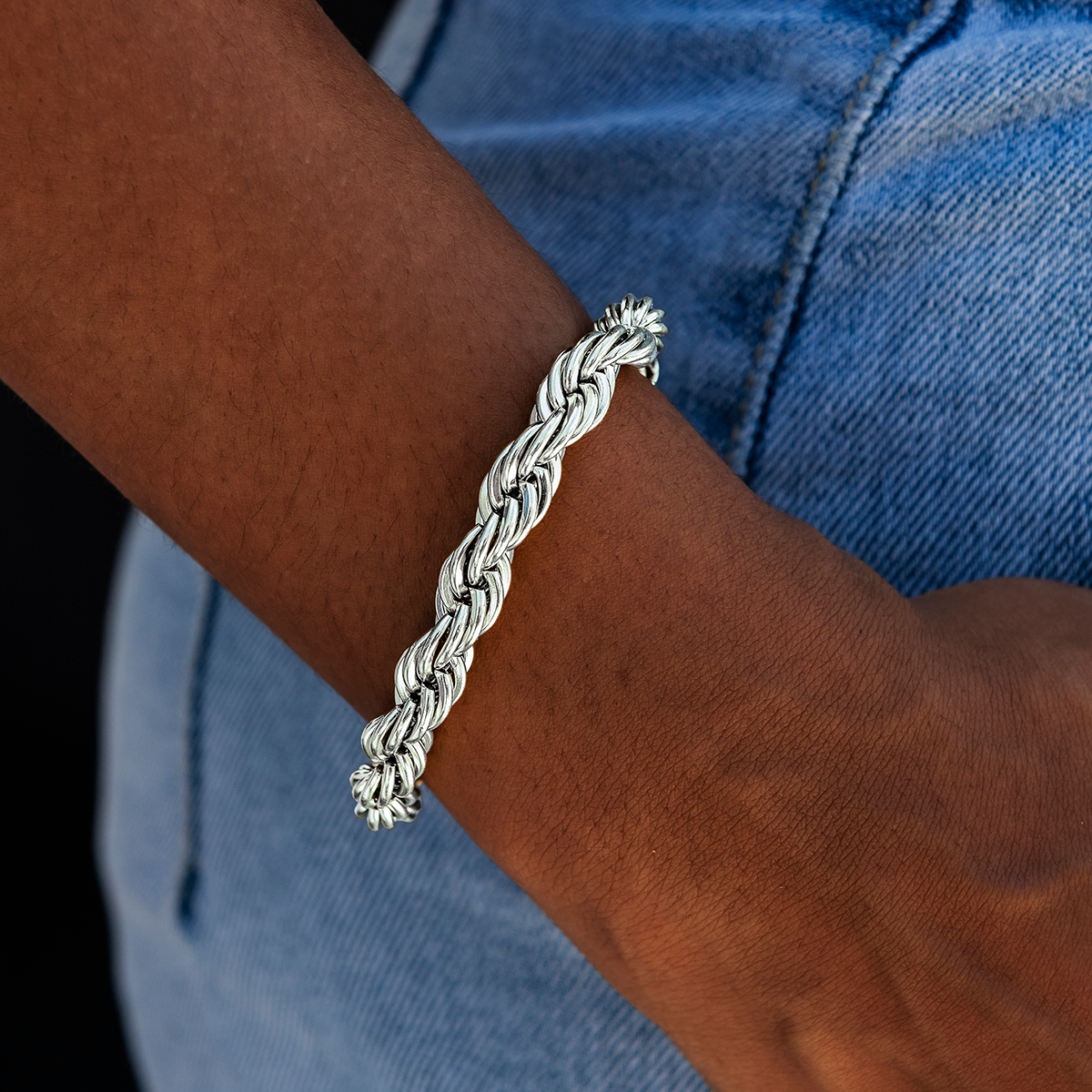 8MM Rope Chain Bracelet in White Gold