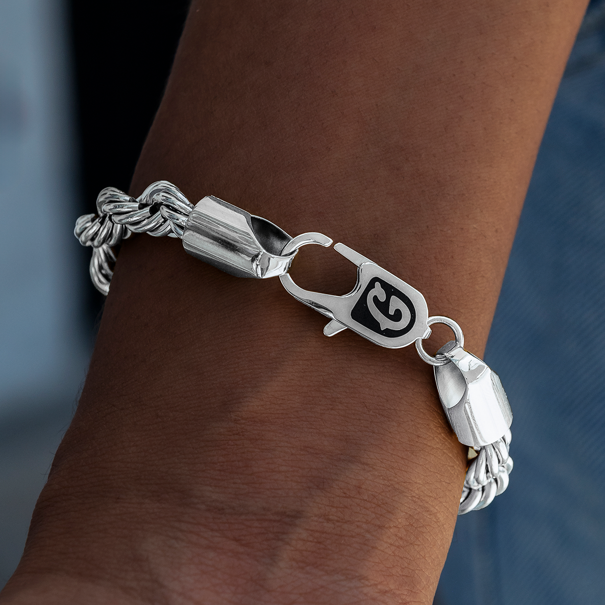 GLD 8MM Rope Chain Bracelet in White Gold