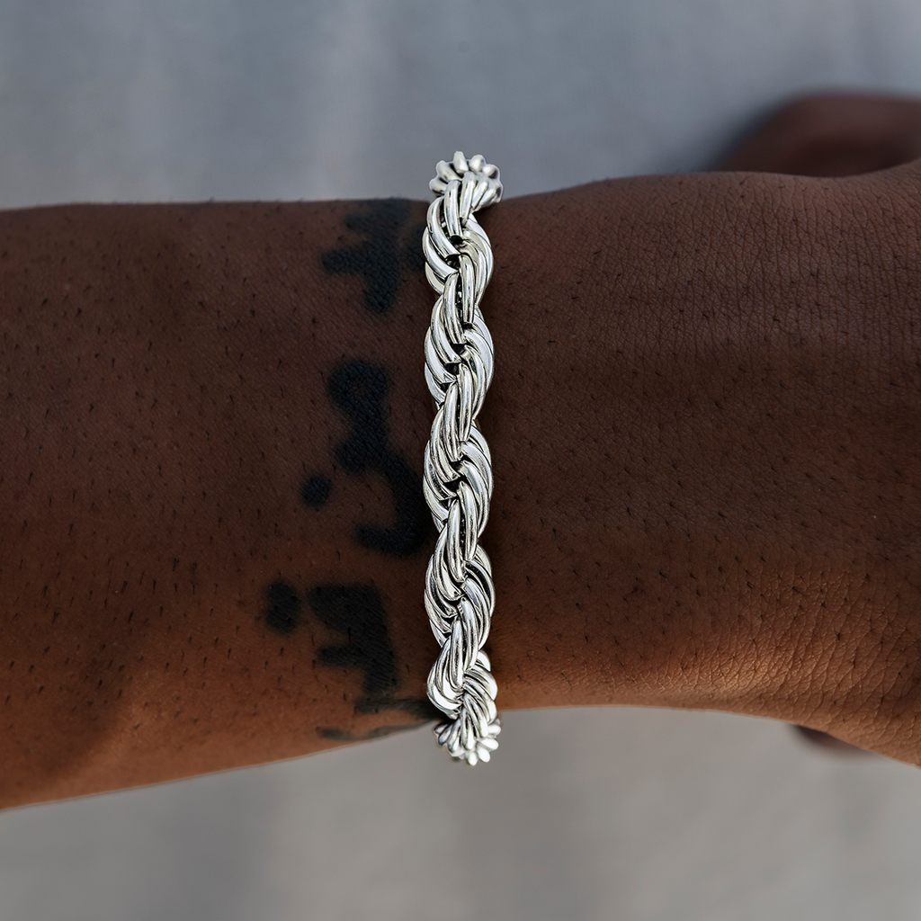 GLD 8MM Rope Chain Bracelet in White Gold