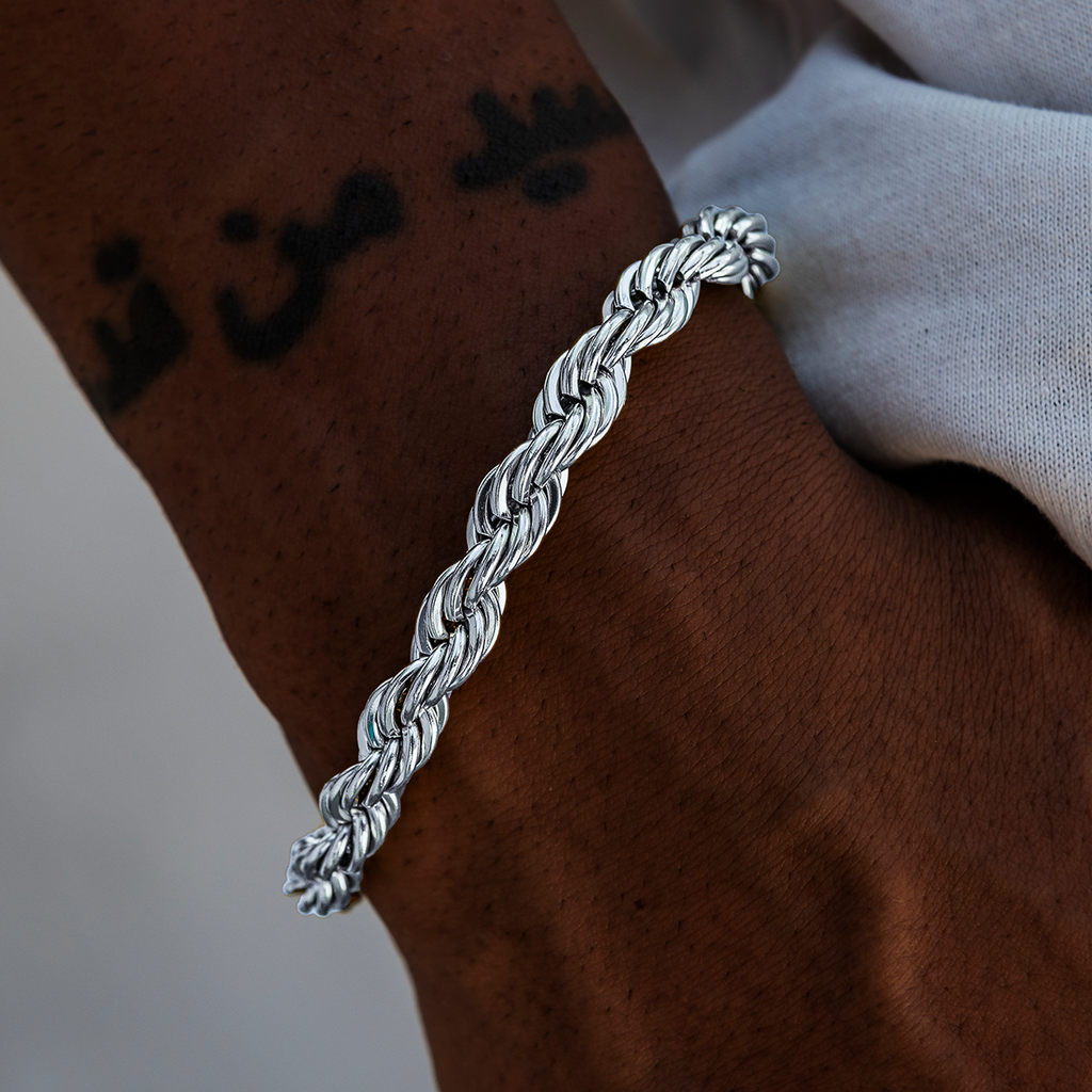 8MM Rope Chain Bracelet in White Gold