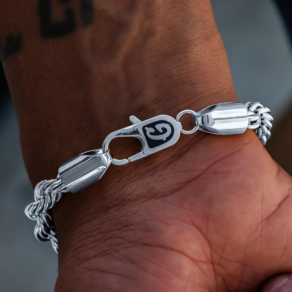 GLD 8MM Rope Chain Bracelet in White Gold