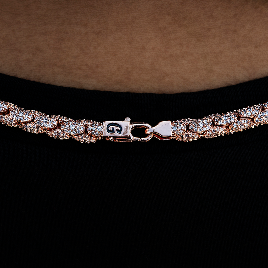 Diamond Pave Snake Link Necklace in Rose Gold- 6mm