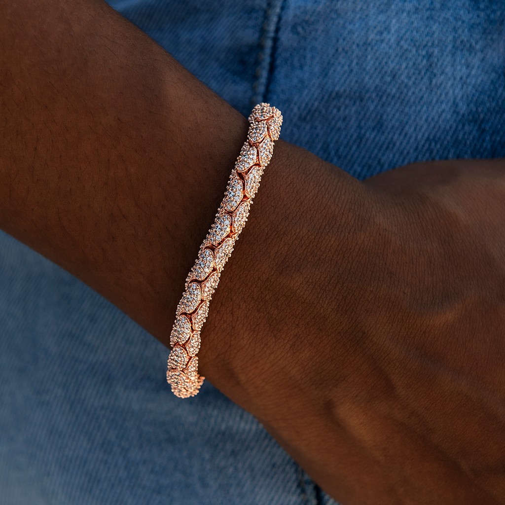 Diamond Pave Snake Link Bracelet in Rose Gold- 6mm