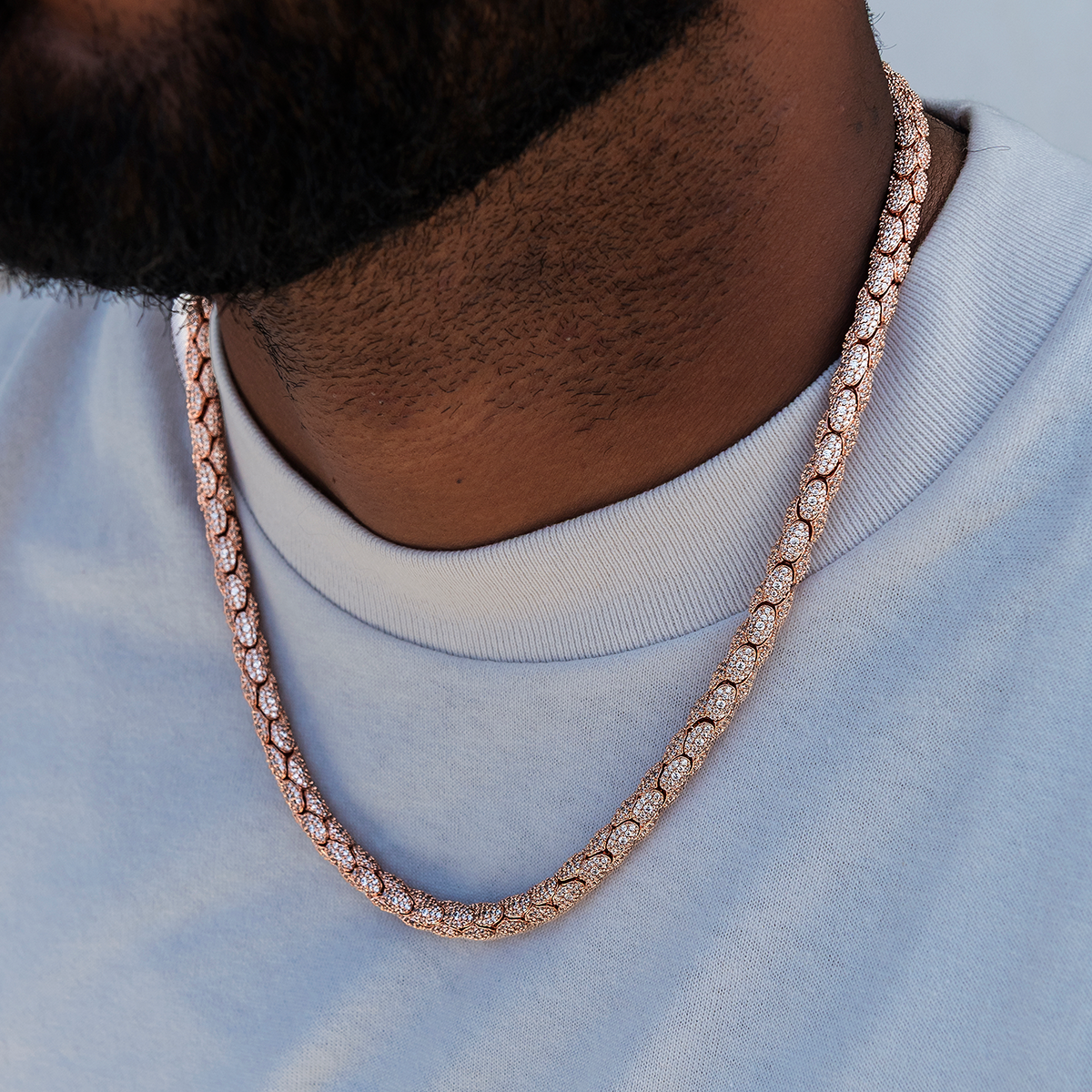 Diamond Pave Snake Link Chain in Rose Gold- 6mm