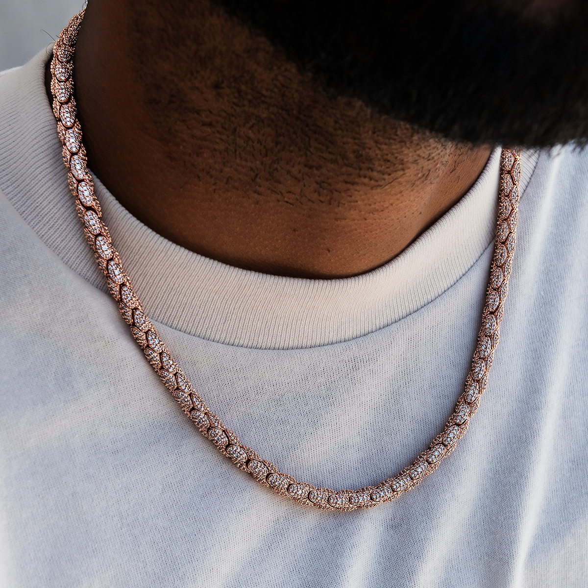 Diamond Pave Snake Link Chain in Rose Gold- 6mm
