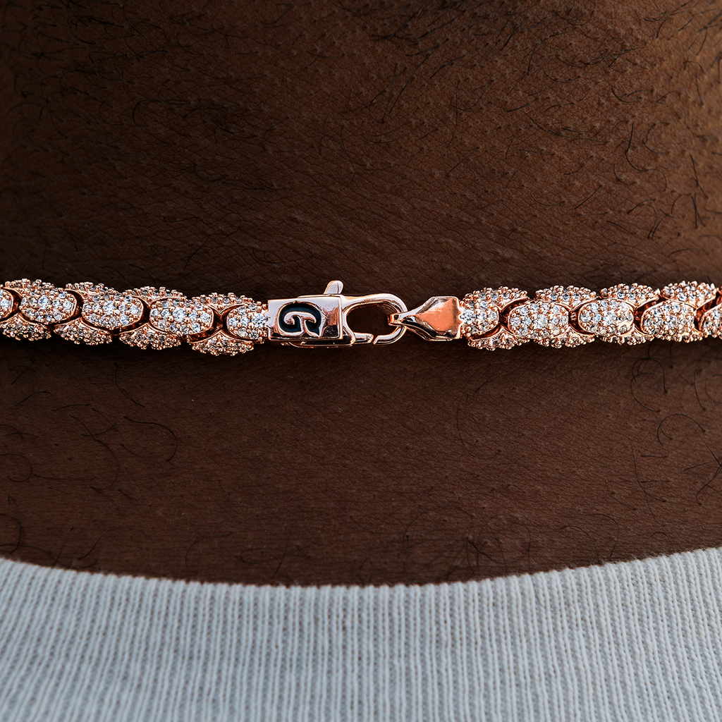 Diamond Pave Snake Link Chain in Rose Gold- 6mm