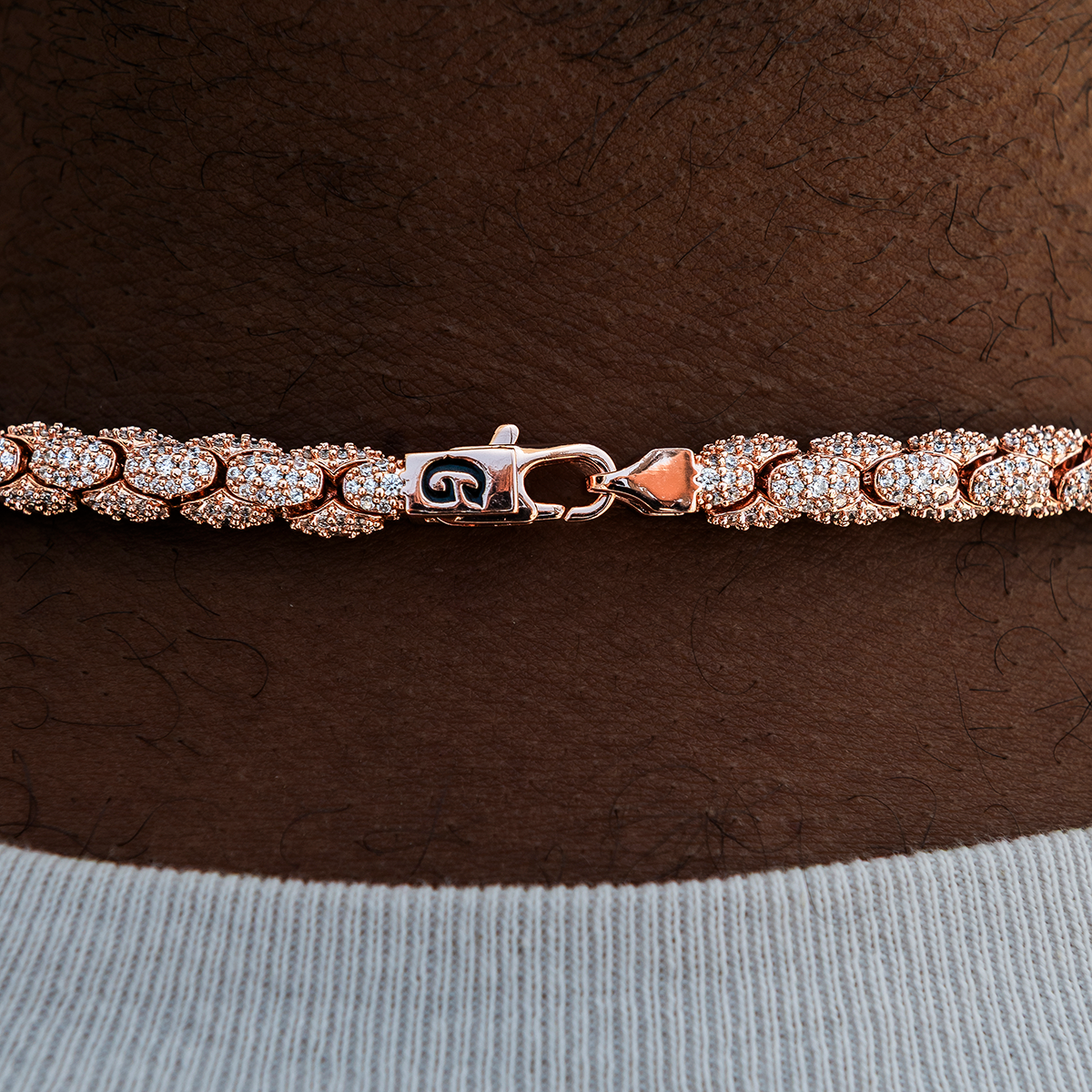 Diamond Pave Snake Link Chain in Rose Gold- 6mm